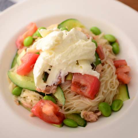 モッツァレラの冷製パスタ風そうめん