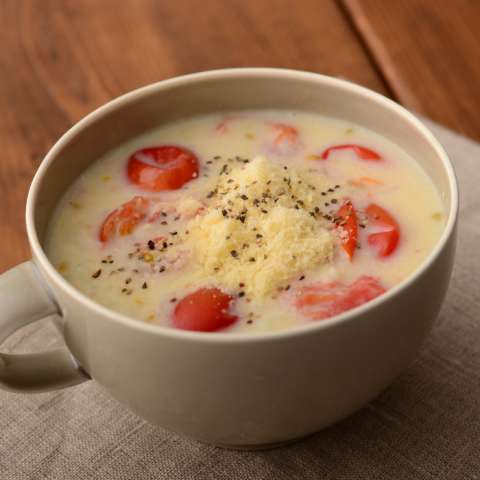 レンジで簡単！トマトミルクリゾット～プレミルスキム コラーゲン～